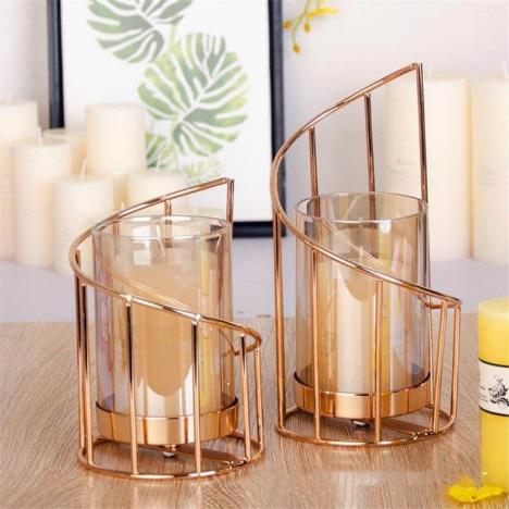 Rose Gold Spiral Wire Candle Holders – Set of 2