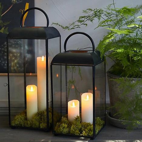 Black Metal Frame Glass Panel Lanterns – Set of 2