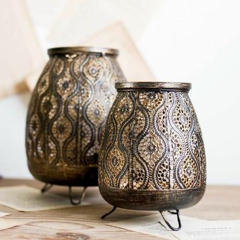 Antique Brass Moroccan Vase Lanterns – Set of 2