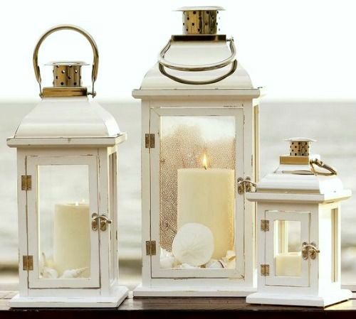 White & Brass Metal Lanterns – Set of 3