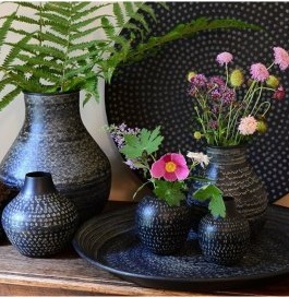 Dark Hammered Metal Vase Set
