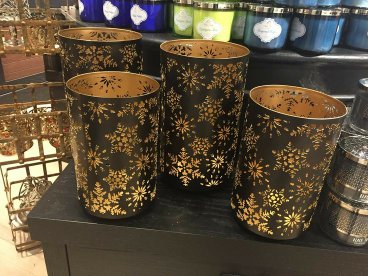 Black & Gold Cutwork Cylinder Votives – Set of 4