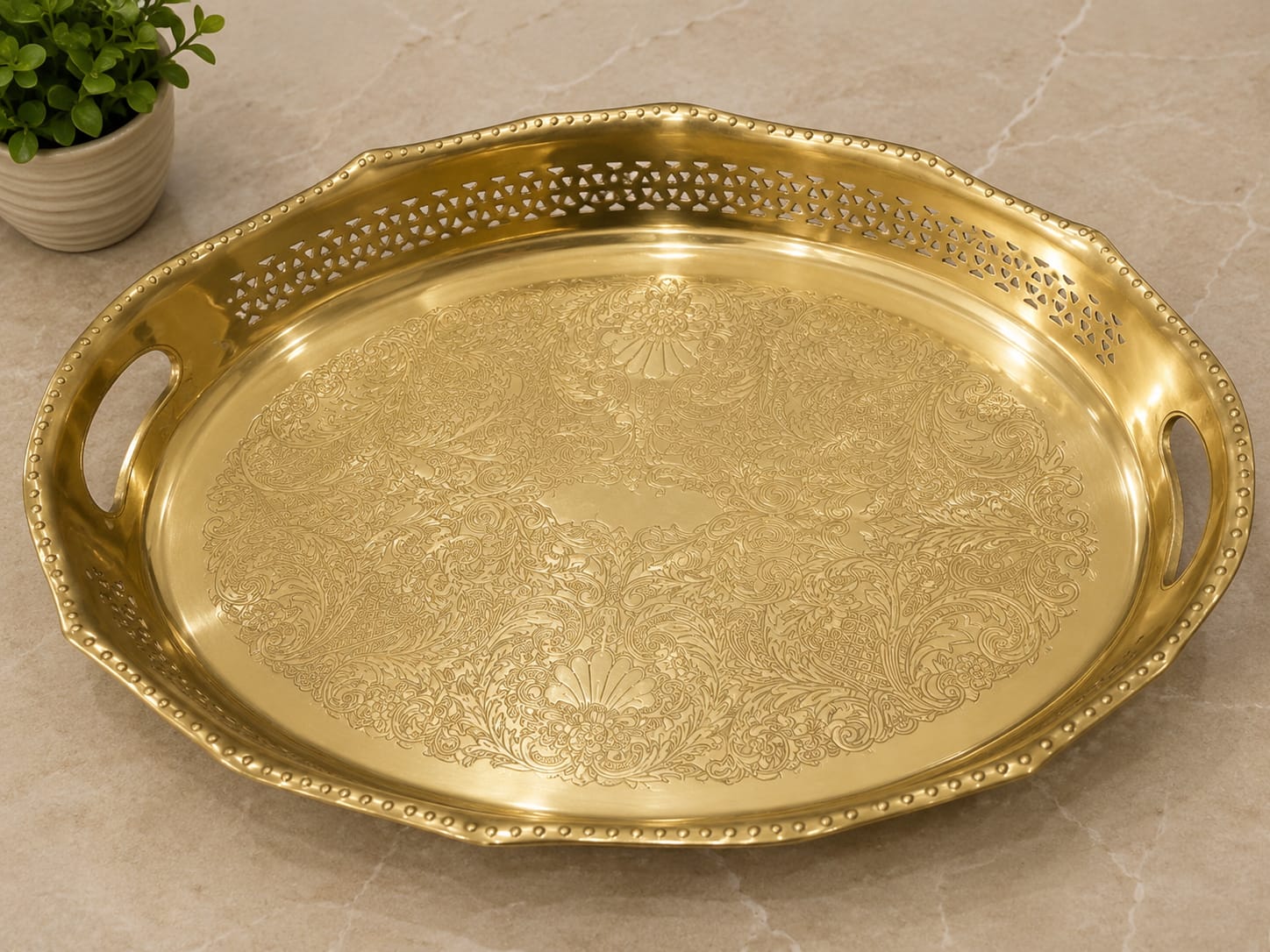 Engraved Brass Serving Tray