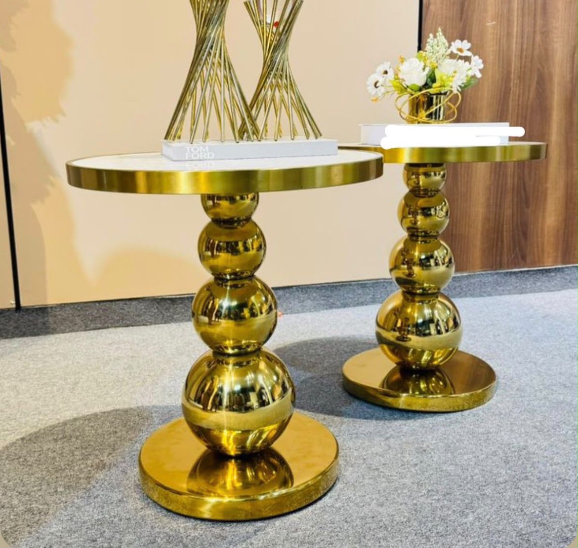 Gold Ball-Pedestal Side Tables