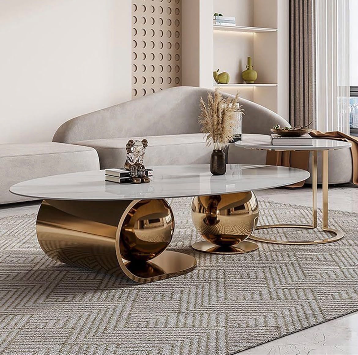 Gold and Marble Coffee Table Set