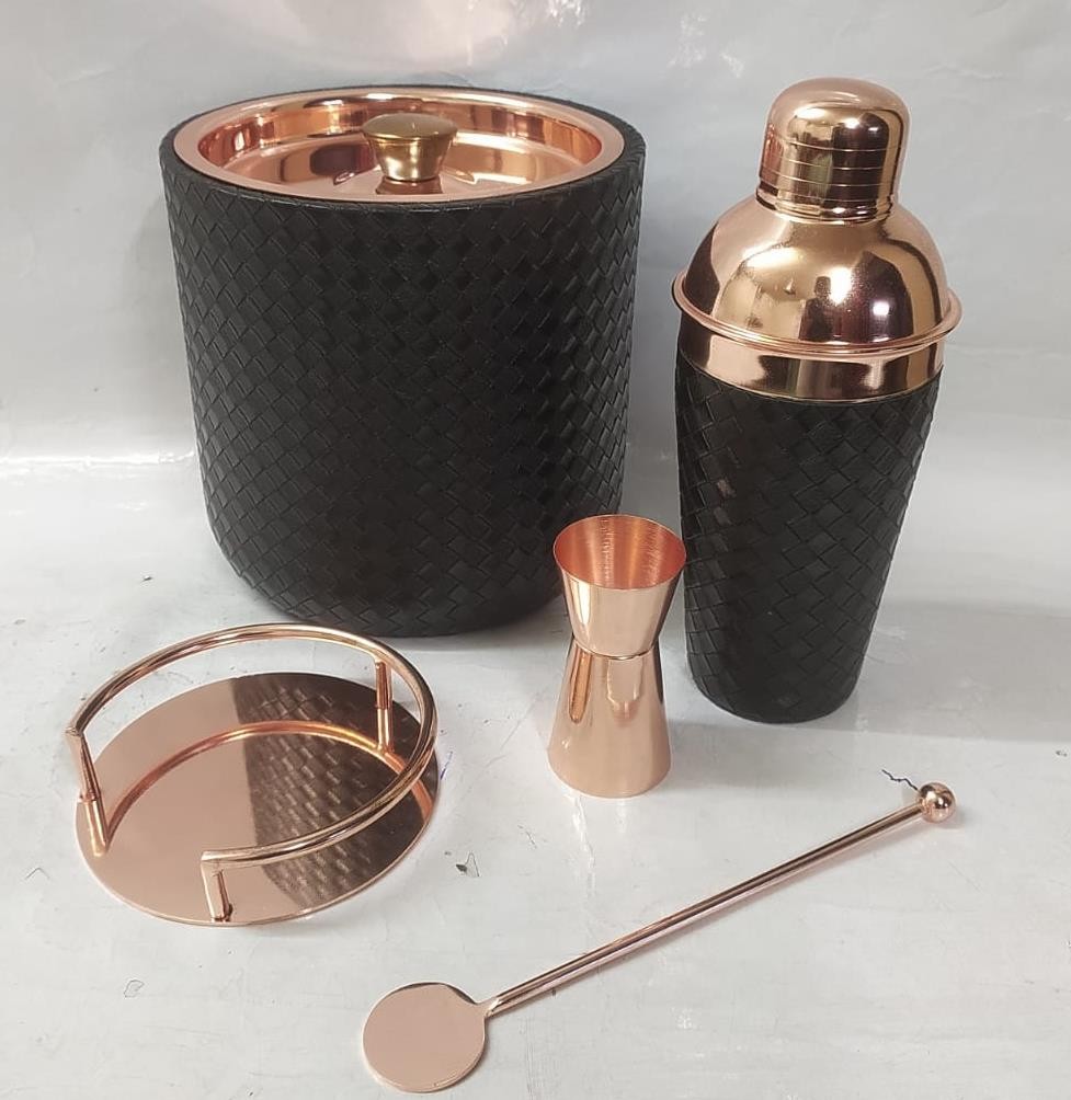 5-Piece Black & Rose Gold Cocktail Bar Set