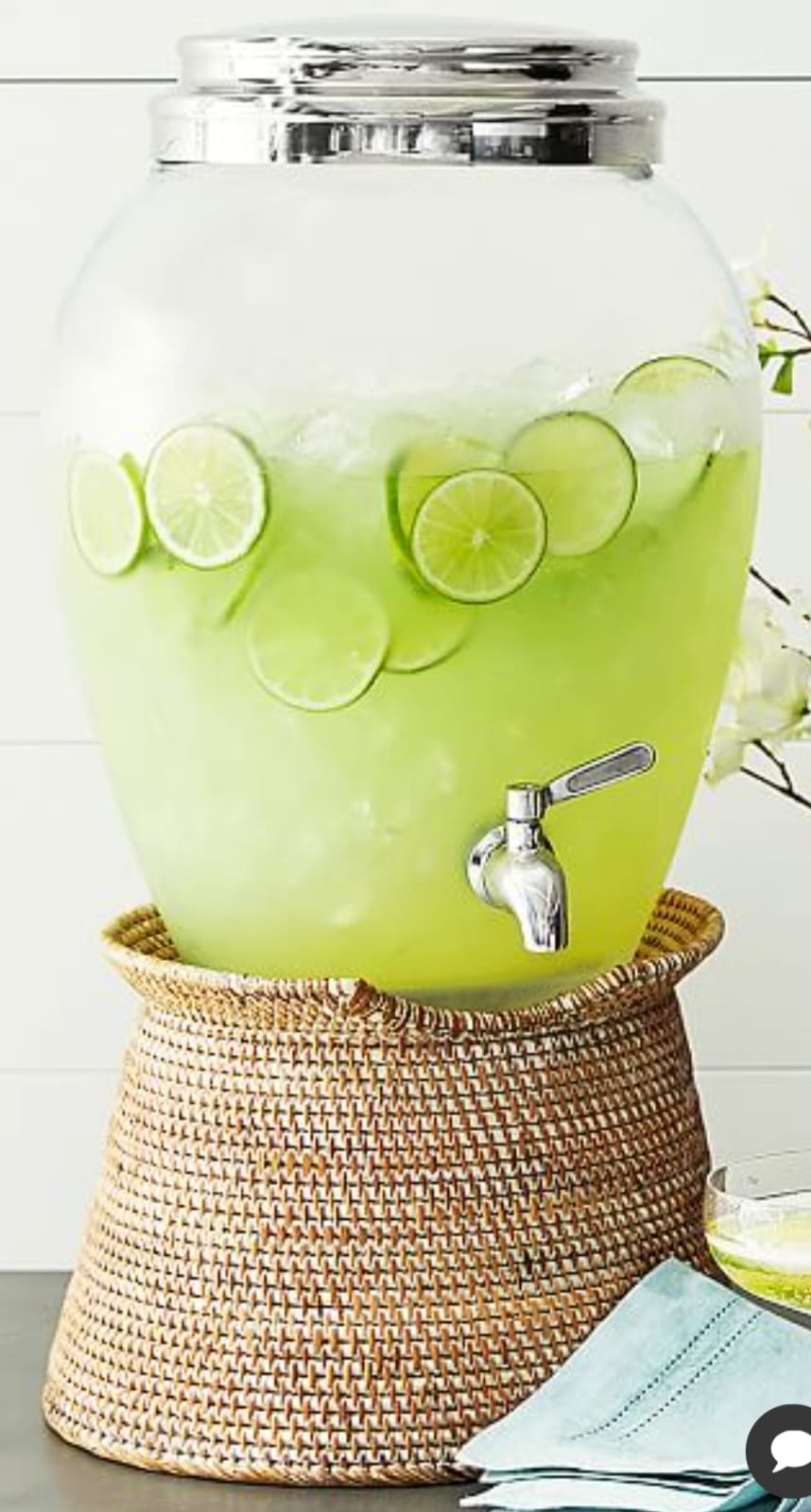 Glass Beverage Dispenser on Rattan Stand