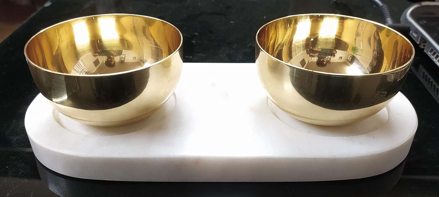 Gold Bowls on Marble Tray – Set of 2