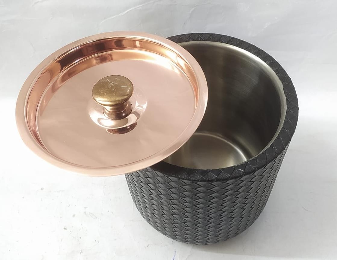 Ice Bucket – Woven Leather with Copper Lid