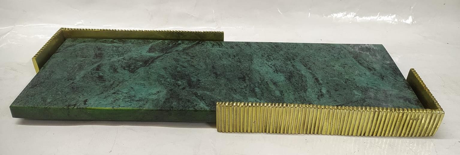 Green Marble Tray with Brass Handles