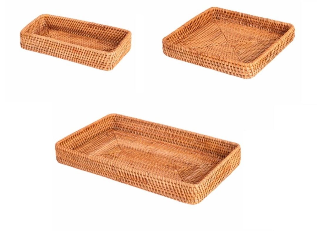 Rattan Rectangular Serving Trays – Set of 3