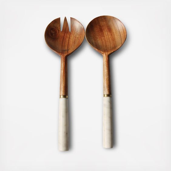 Acacia Salad Servers – Marble Handle