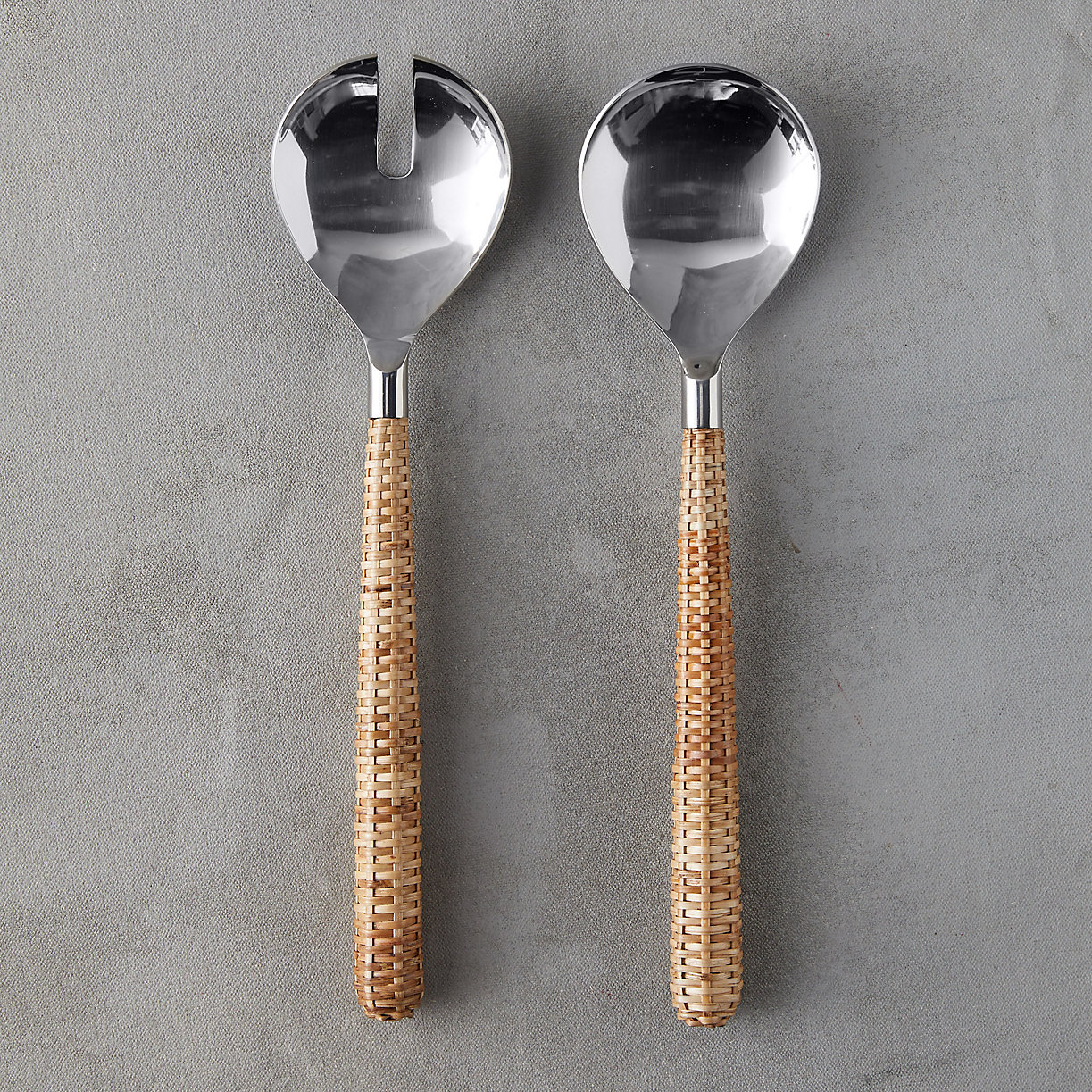 Stainless Salad Servers – Wicker Handle