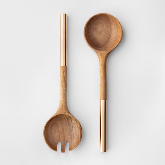 Acacia Salad Servers – Rose Gold Handle
