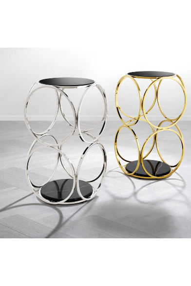 C-Shape Sofa Side Table – Marble & Gold