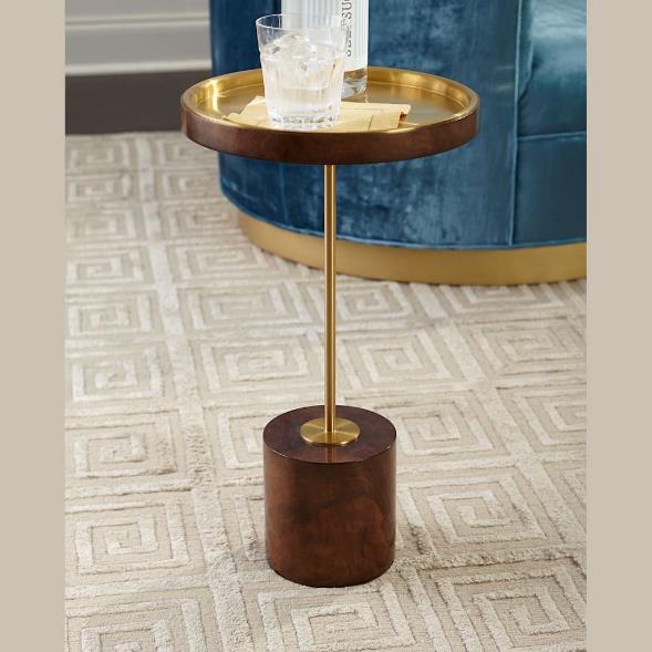 C-Shape Sofa Side Table – Wood & Brass