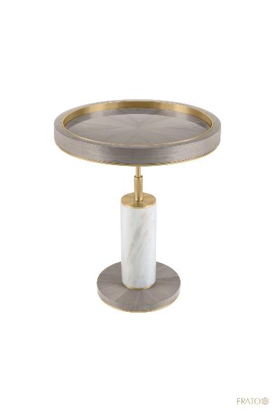 Sculptural Side Table – Travertine & Brass