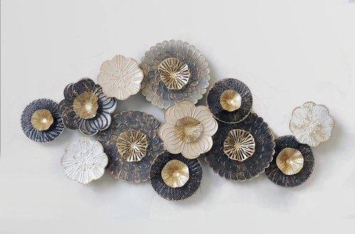 Multi-Flower Disc Wall Art – Black, Gold & Grey