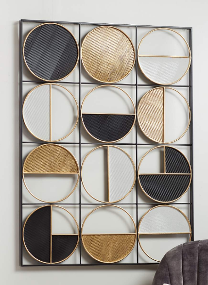 Grid Circle Quarter-Section Wall Art – Black & Gold