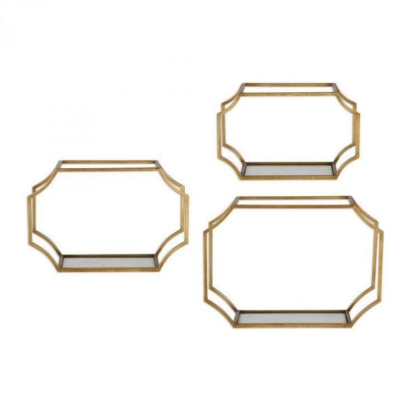 Octagonal Mirrored Wall Shelves – Set of 3