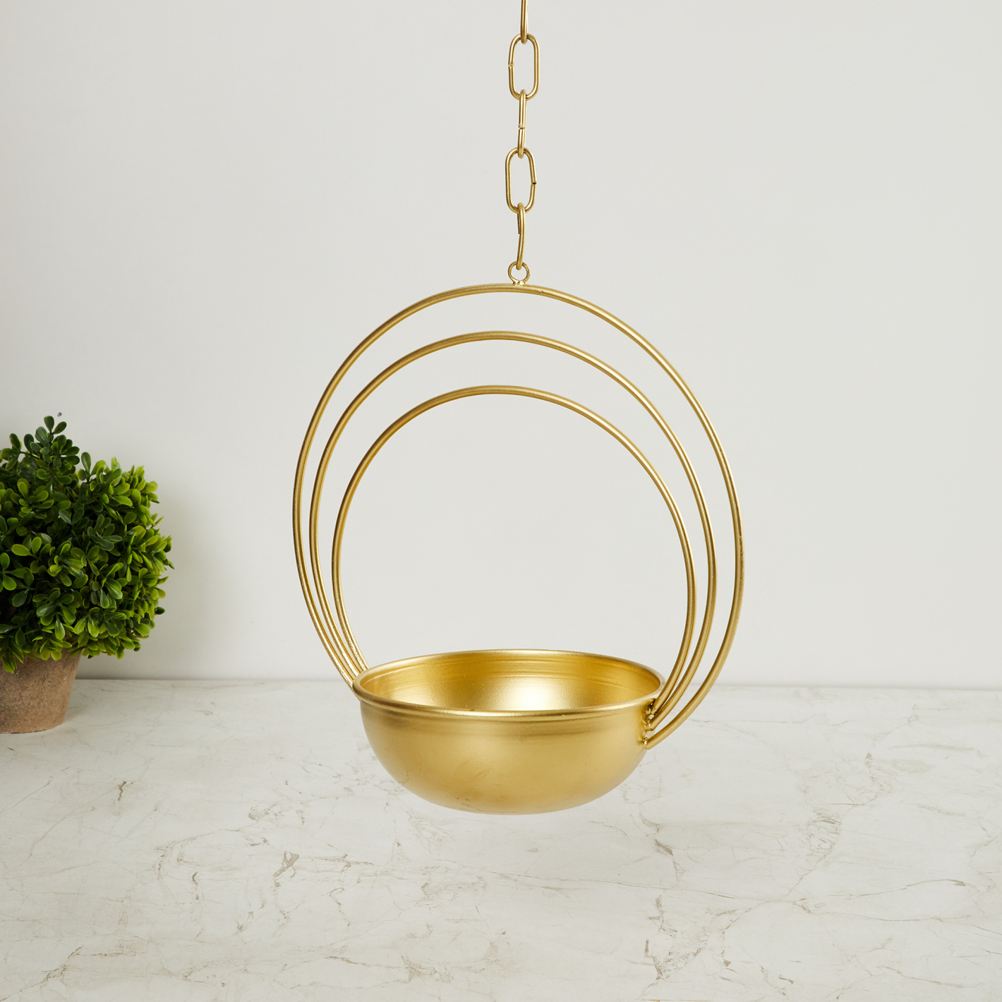 Gold Hanging Bowl with Ring Chain Hanger