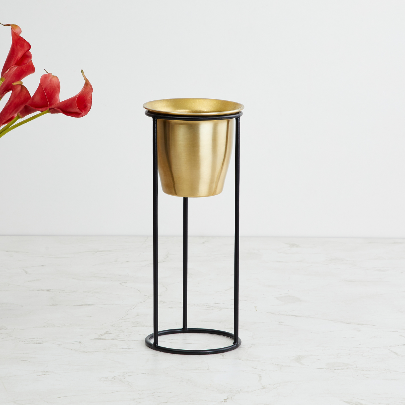 Gold Planter on Tall Cylinder Stand