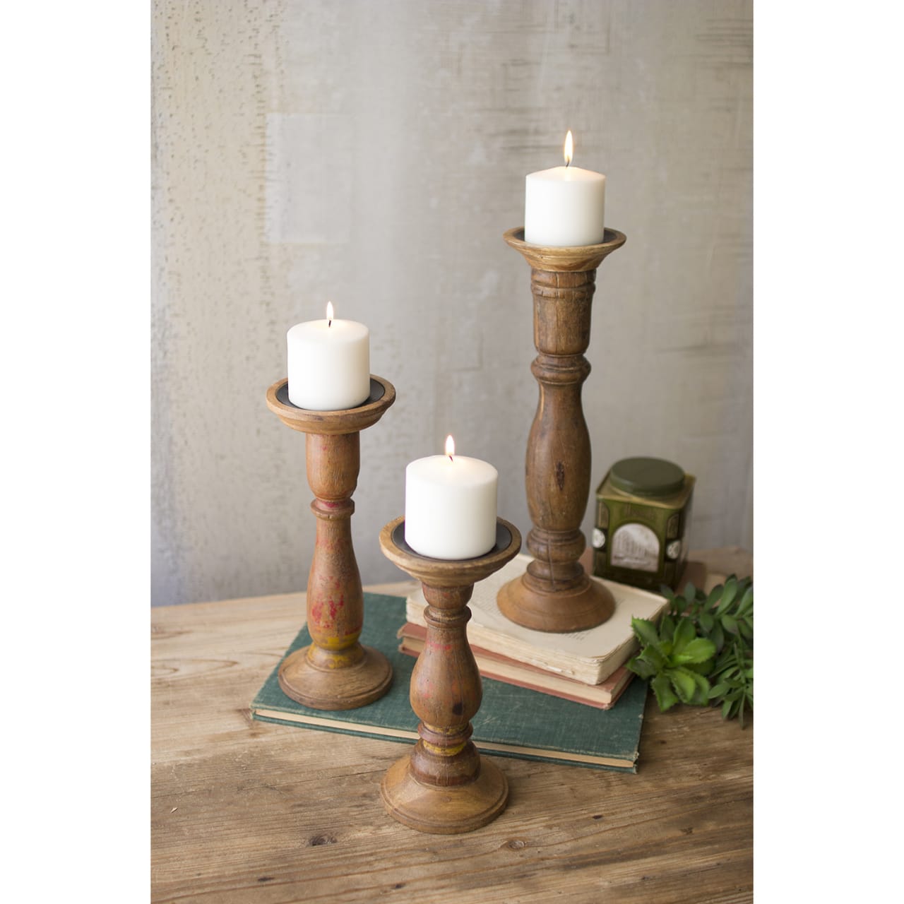 Rustic Wooden Candle Holders Set