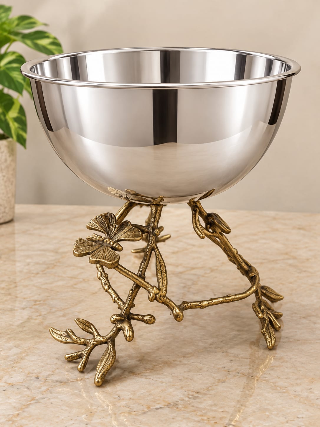 Stainless Steel Bowl with Brass Butterfly Stand