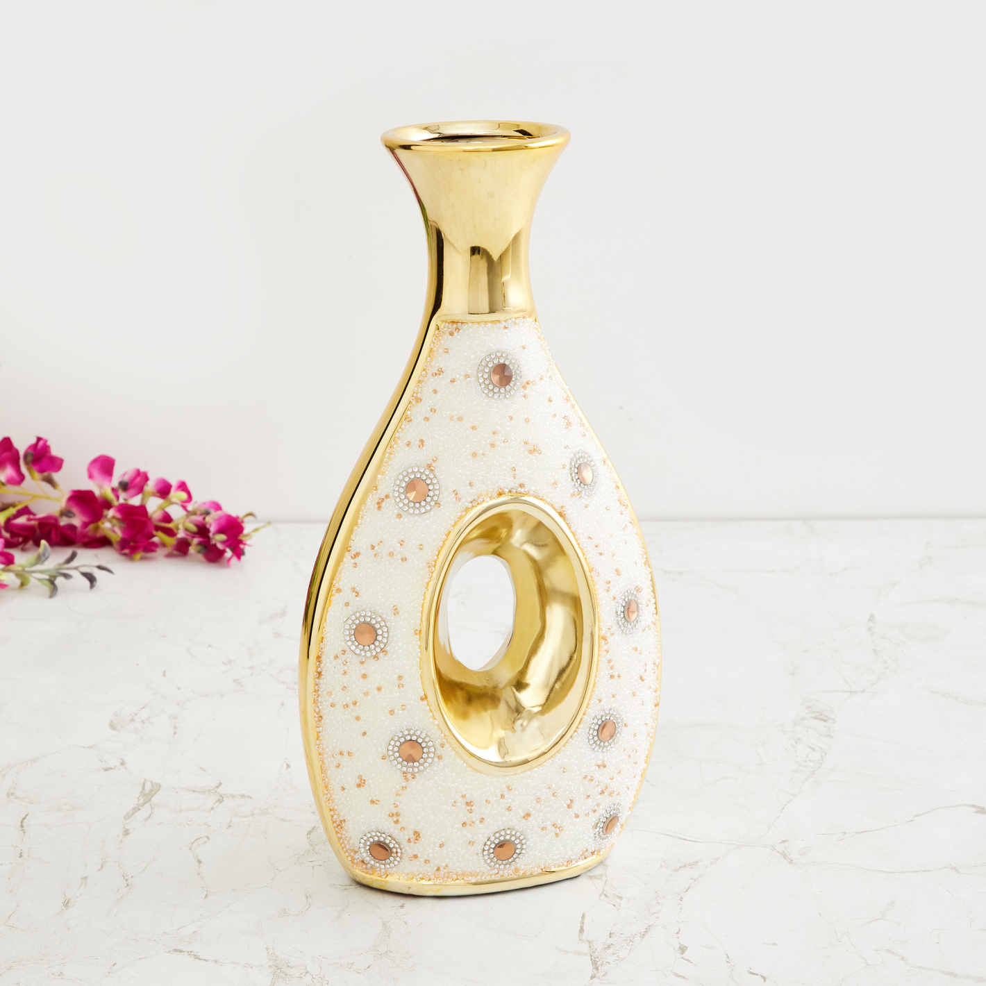 Ornate Gold & Ceramic Accent Vase