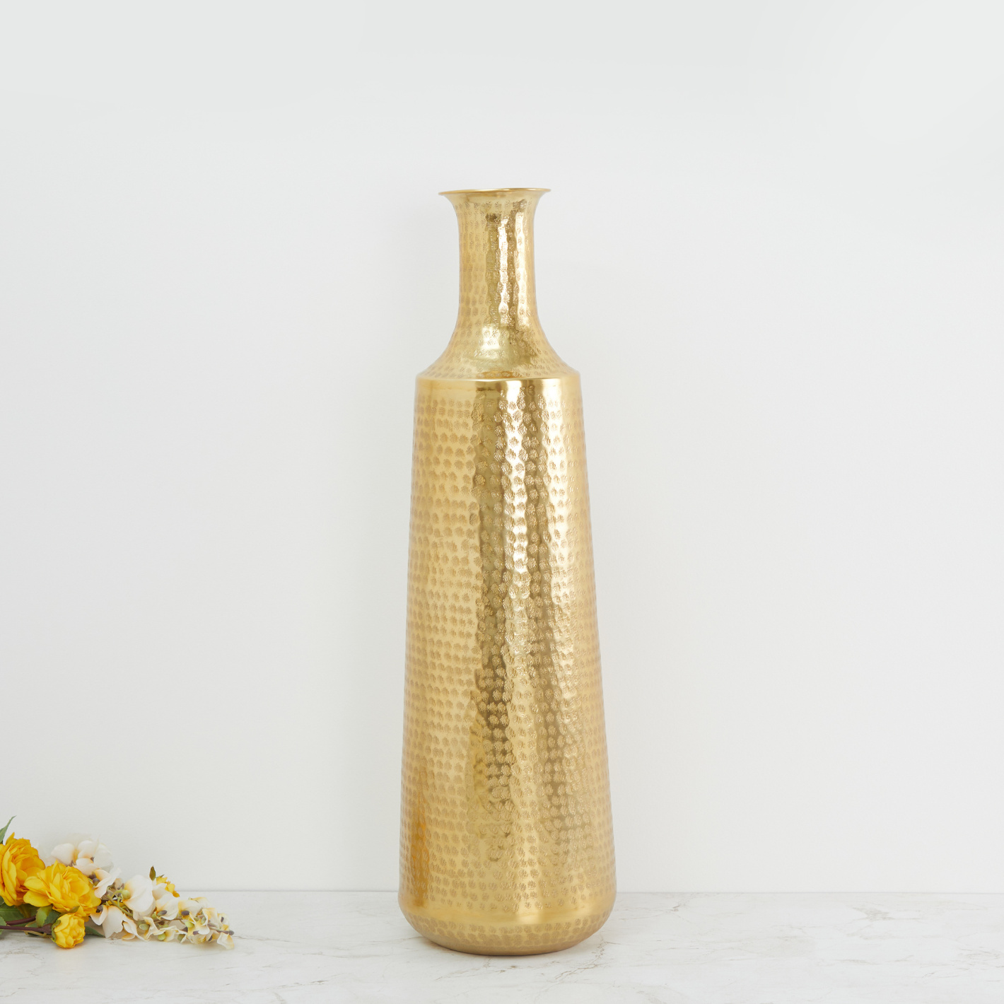 Tall Hammered Gold Bottle Vase